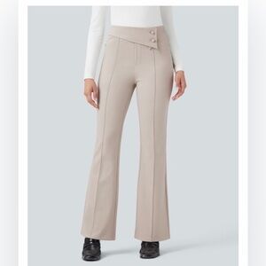 NWOT HALARA Beige Flare Pants with Button Detail